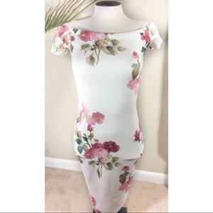 🌸 Bodycon Floral Off Shoulder Midi Cute Dress